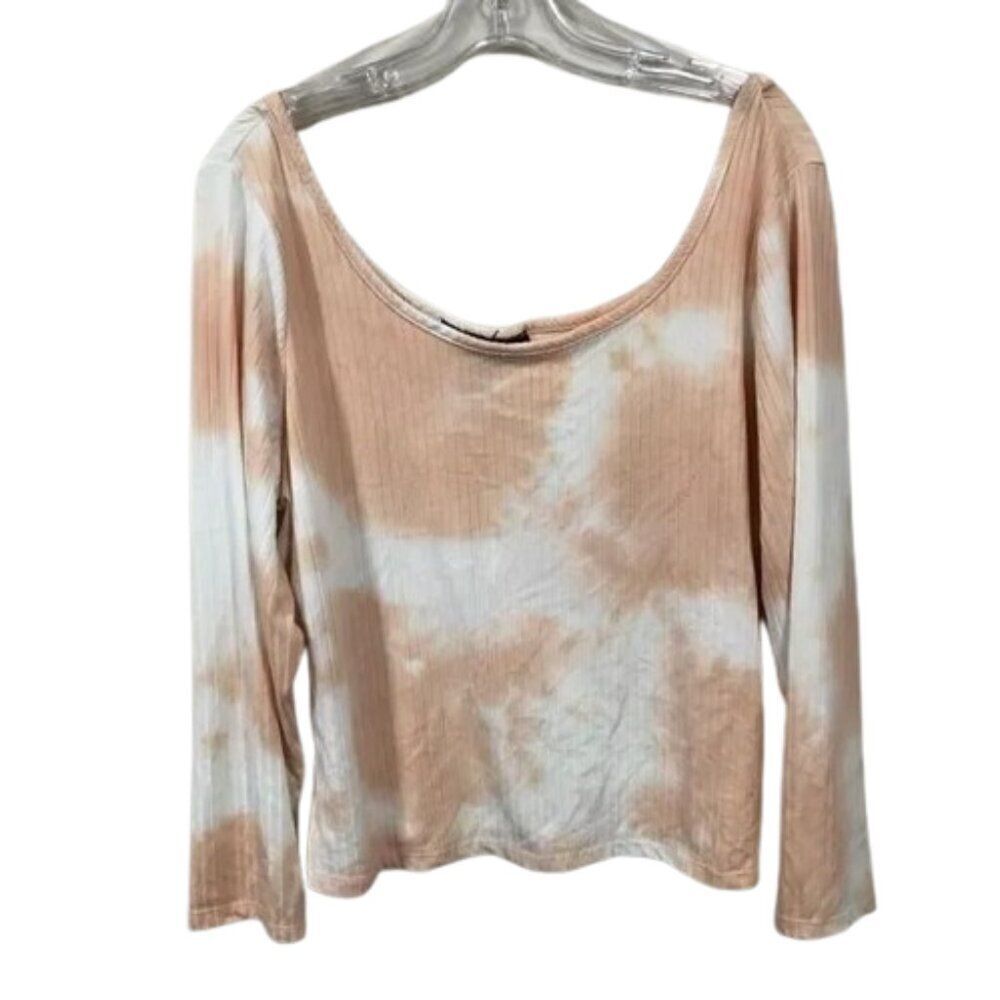 Ashley Stewart Women's Pink White Cropped Tie Dye Long Sleeve Top size 1X